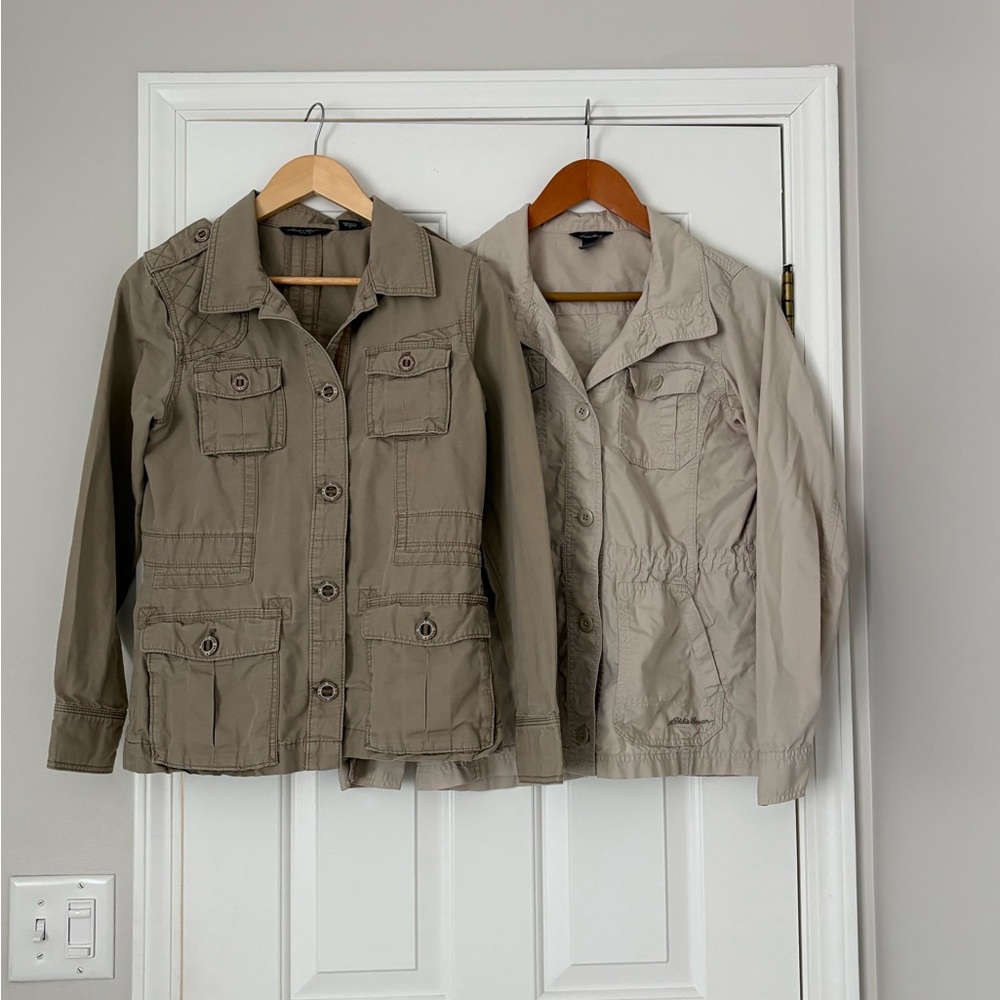 Set of 2 Eddie Bauer Women’s Small Utility Jackets - Tan & Khaki - Lightweight